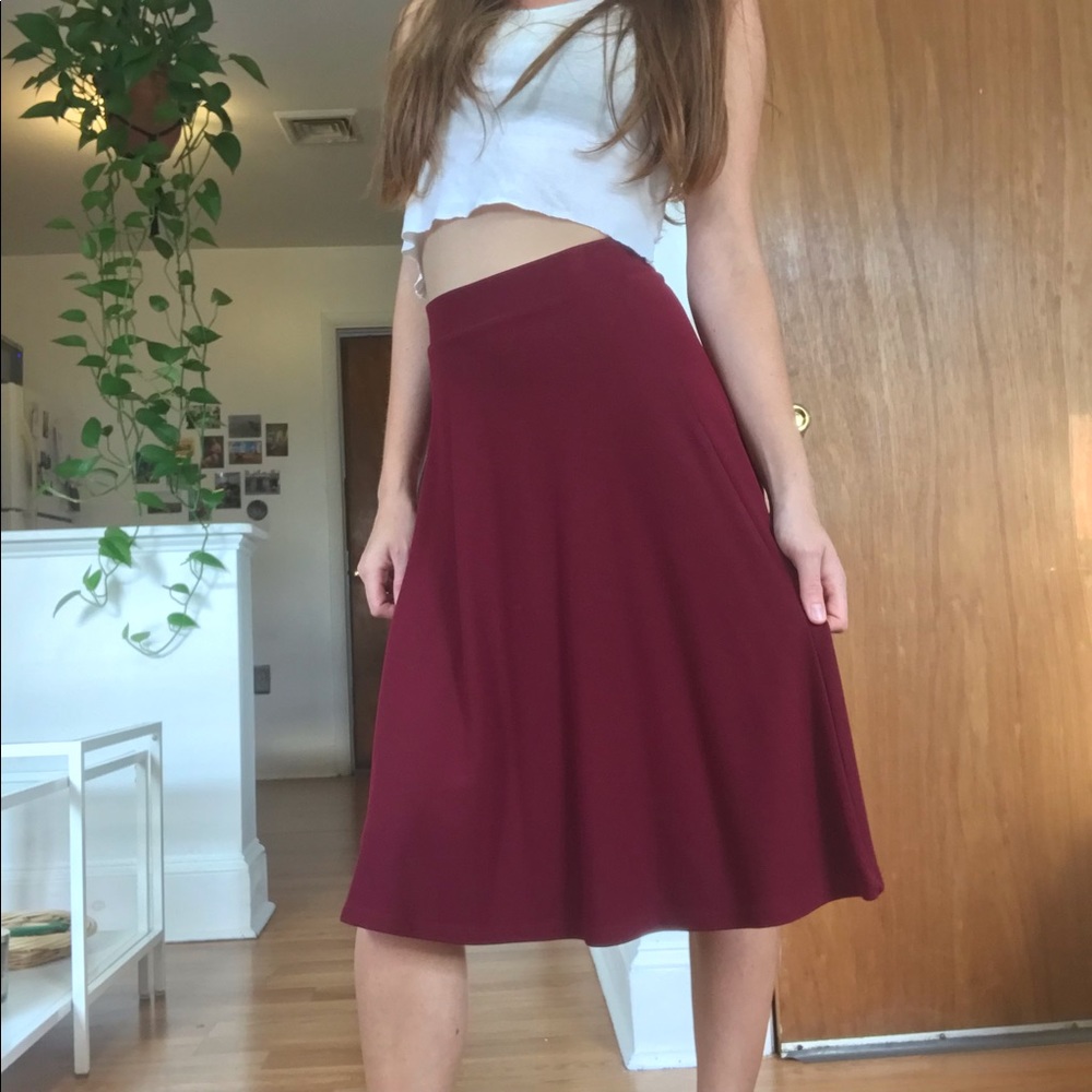 Burgundy A-line midi skirt